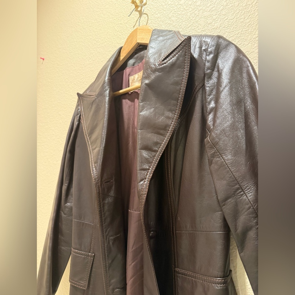 Philippe Monet Vintage 70s Leather Trench Coat Jacket S - Picture 6 of 11